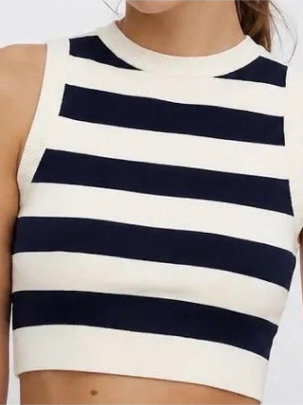 Zara Striped Navy and White Sleeveless Crop Top